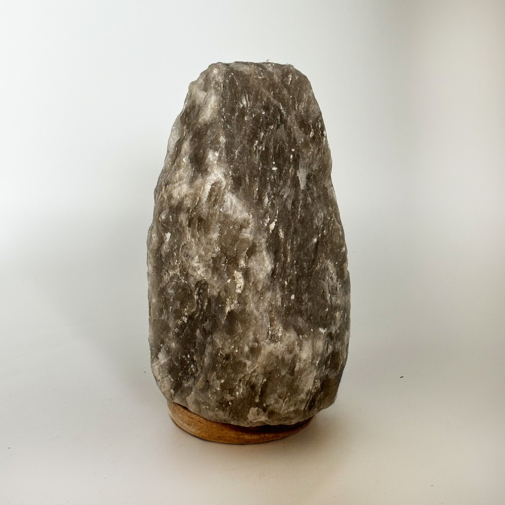 Lampada di Sale Himalayano Grigia grezza 4-6 kg con luce calda e base in legno - Foto 1