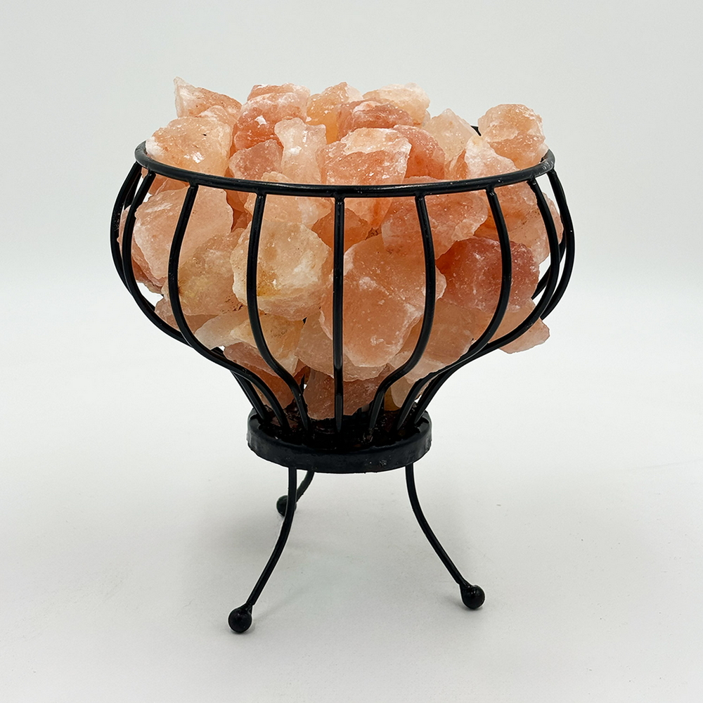 Lampada di Sale Himalayano Rosa Braciere in metallo lavorato con pezzotti 5 kg con luce calda - Foto 1