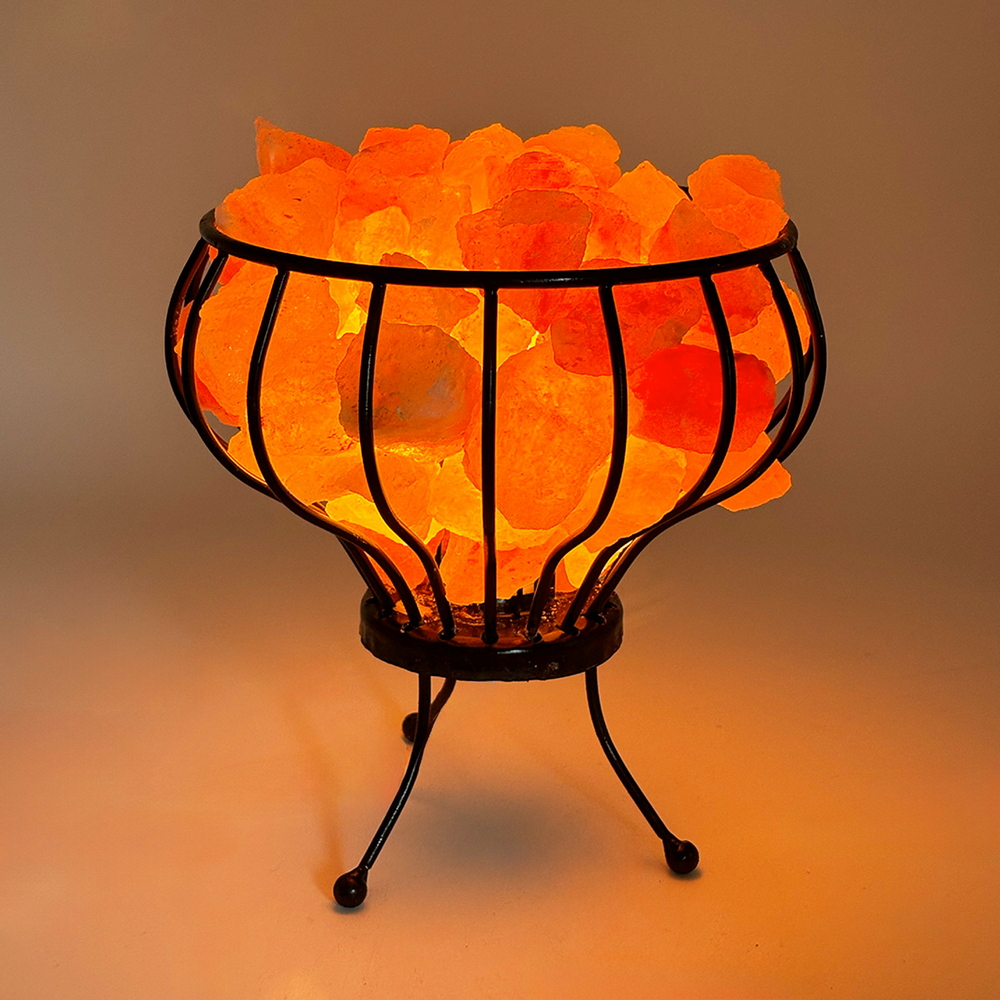 Foto principale Lampada di Sale Himalayano Rosa Braciere in metallo lavorato con pezzotti 5 kg con luce calda