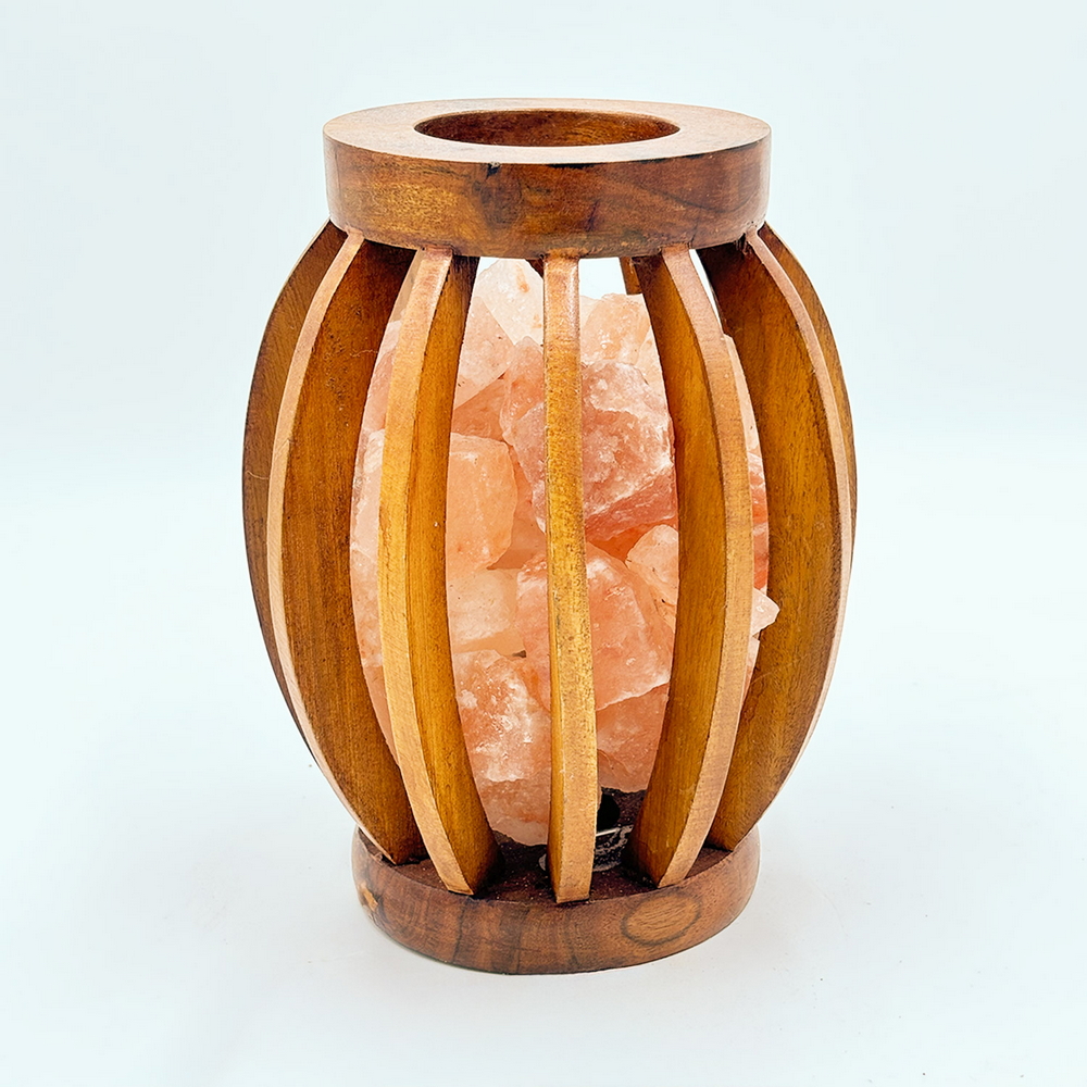 Lampada di Sale Himalayano Rosa Braciere Ovale in legno con pezzotti 4 kg con luce calda - Foto 1
