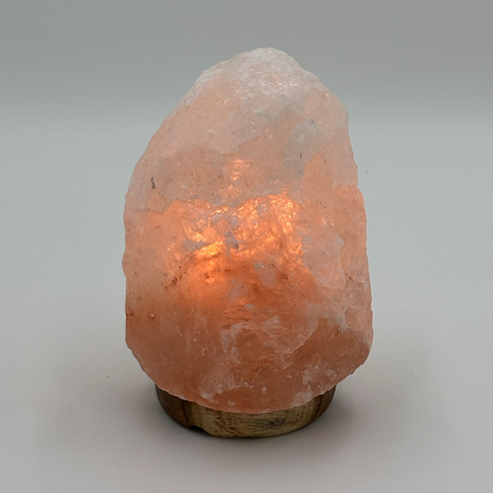 Lampada di Sale Himalayano Rosa grezza 1-2 kg con luce calda e base in legno - Foto 3