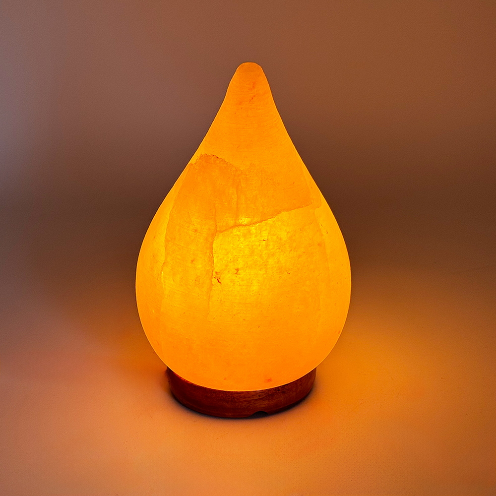 Foto principale Lampada di Sale Himalayano USB Rosa scolpita a forma di Goccia 750 g con luce Led RGB e base in legno