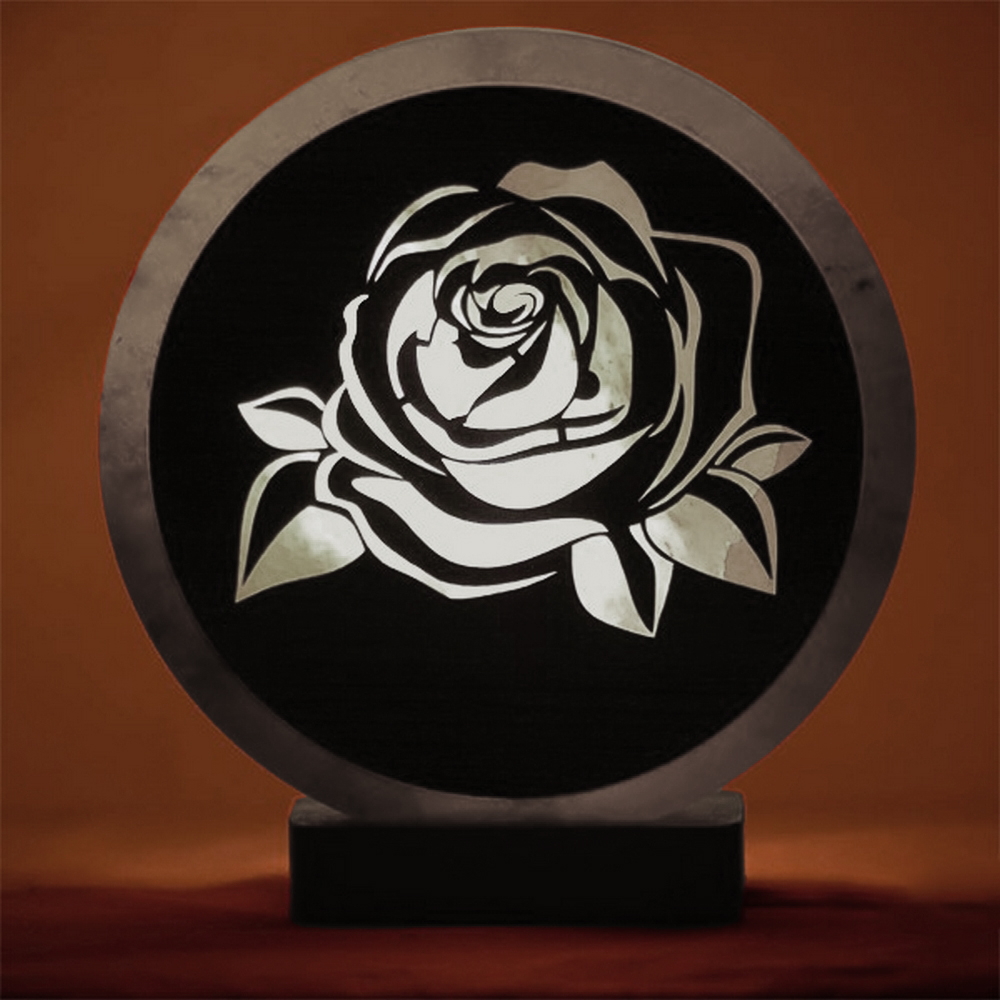 Foto principale Lampada di Sale Himalayano Bianca scolpita Rotonda Rosa 5 kg con luce calda e base in legno