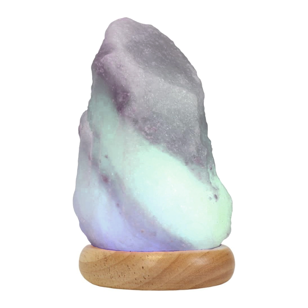 Foto principale Lampada di Sale Himalayano USB Grigia grezza 600 g con luce Led RGB e base in legno