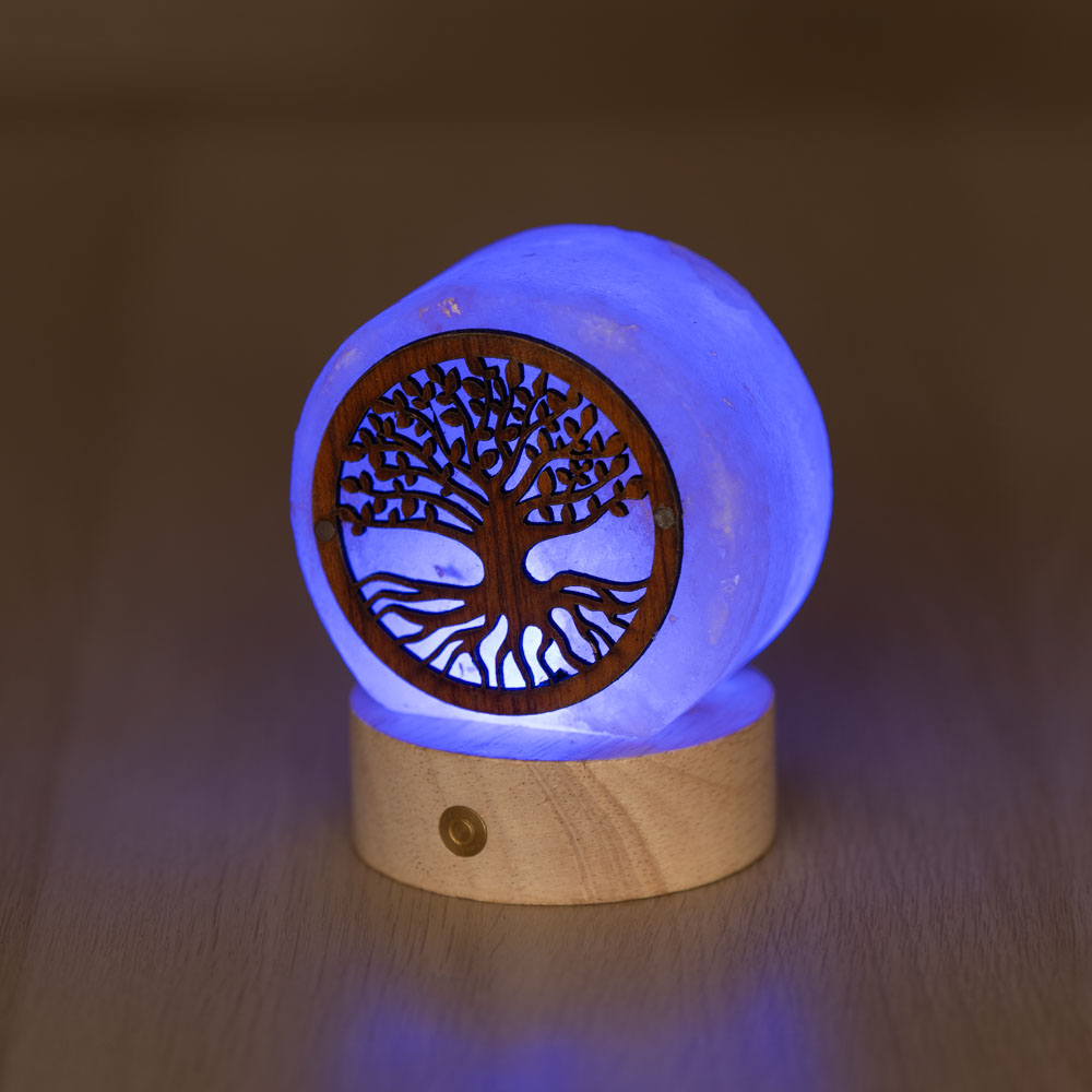 Lampada di Sale Himalayano Libera a batteria Rosa scolpita a forma di Albero della vita 600 g con luce Led RGB e base rotonda - Foto 2