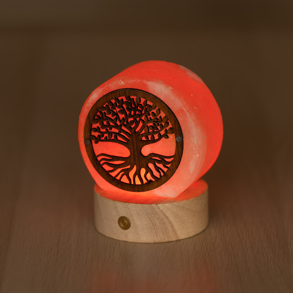 Lampada di Sale Himalayano Libera a batteria Rosa scolpita a forma di Albero della vita 600 g con luce Led RGB e base rotonda - Foto 3